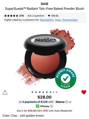 Saie SuperSuede Blush – Ciao (soft golden brown, warm coral-brown)